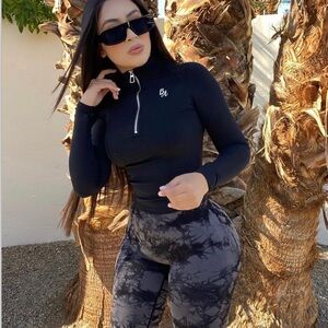 Black Quarter-Zip Women's Top